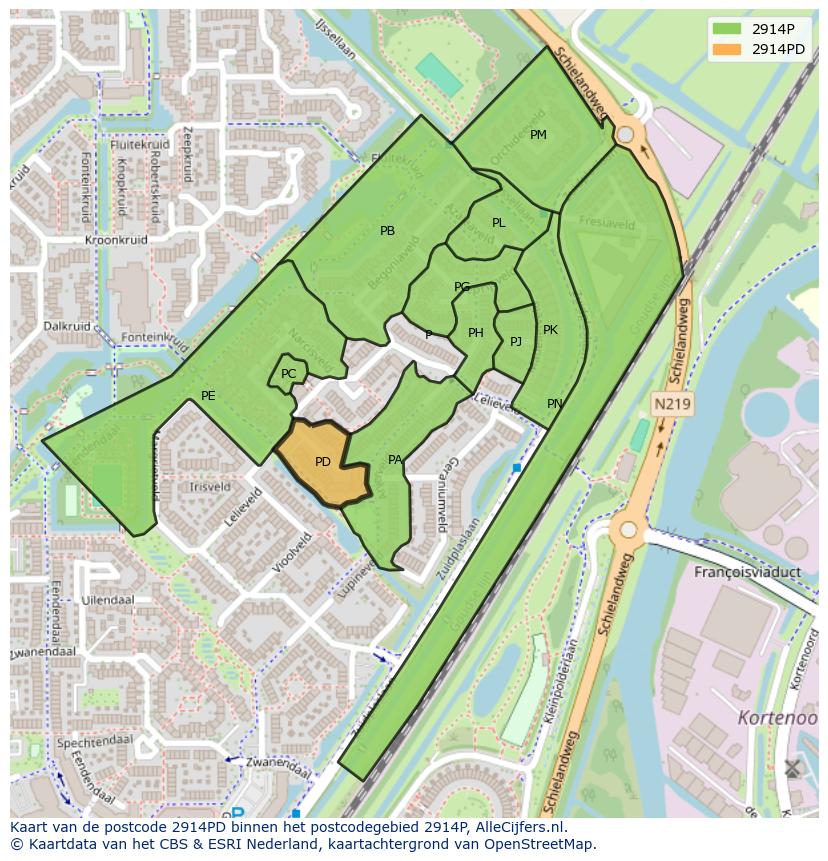 Afbeelding van het postcodegebied 2914 PD op de kaart.