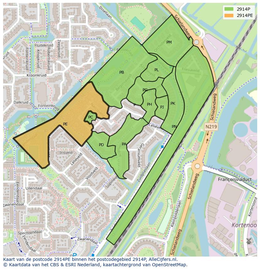 Afbeelding van het postcodegebied 2914 PE op de kaart.