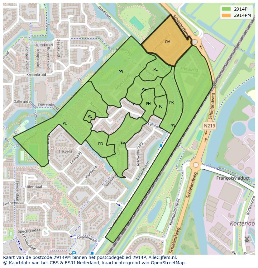Afbeelding van het postcodegebied 2914 PM op de kaart.