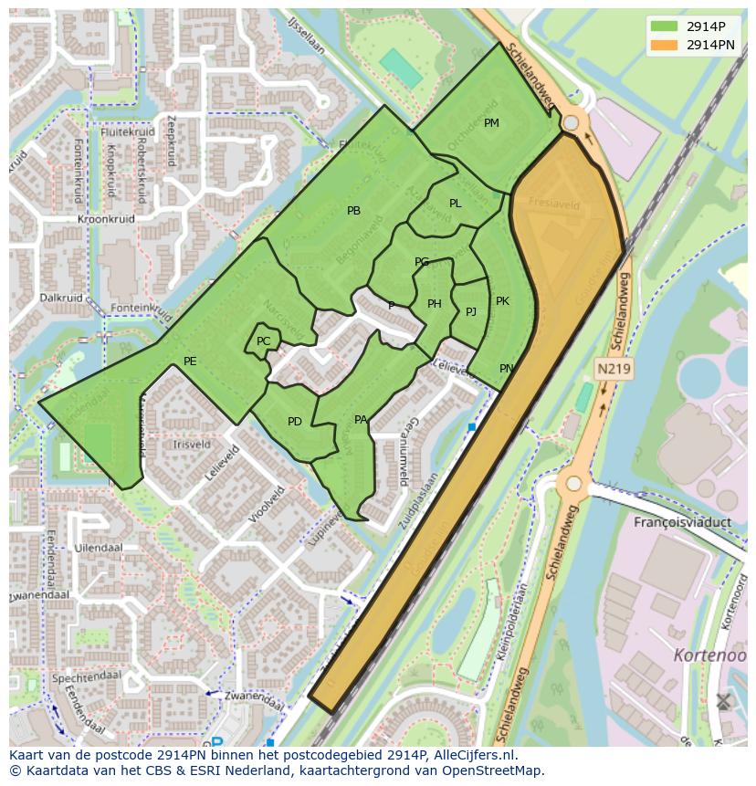 Afbeelding van het postcodegebied 2914 PN op de kaart.