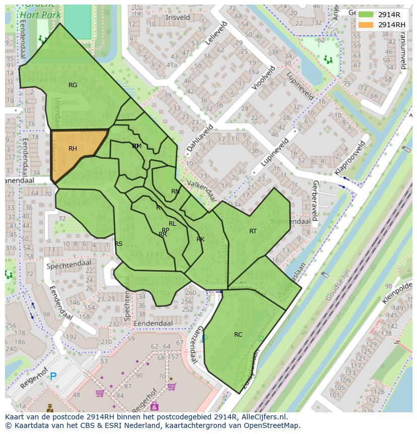 Afbeelding van het postcodegebied 2914 RH op de kaart.