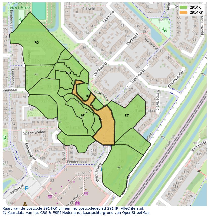 Afbeelding van het postcodegebied 2914 RK op de kaart.