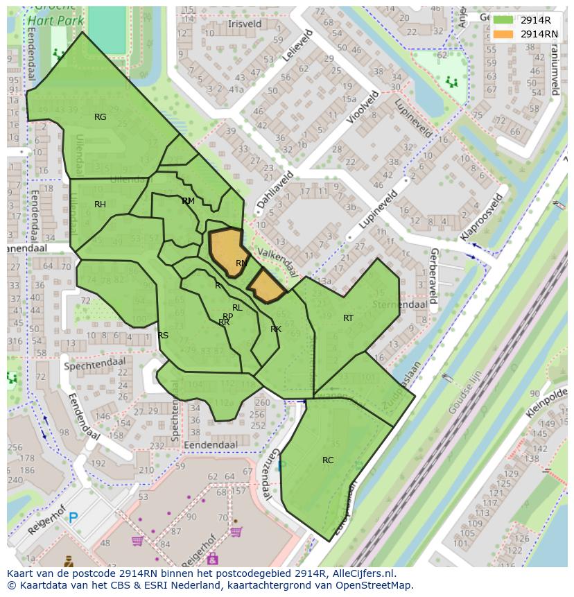Afbeelding van het postcodegebied 2914 RN op de kaart.