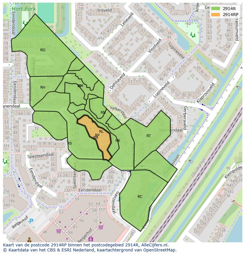 Afbeelding van het postcodegebied 2914 RP op de kaart.