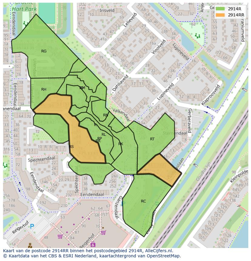 Afbeelding van het postcodegebied 2914 RR op de kaart.