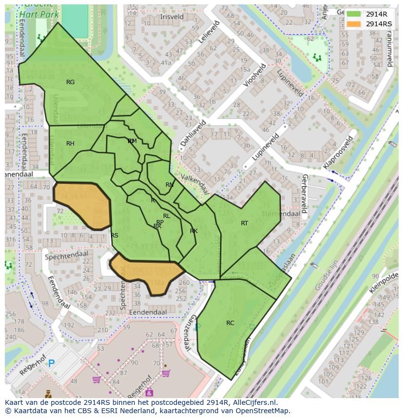 Afbeelding van het postcodegebied 2914 RS op de kaart.