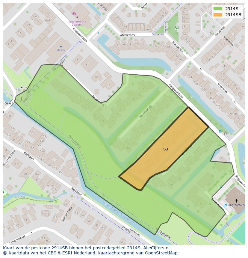 Afbeelding van het postcodegebied 2914 SB op de kaart.