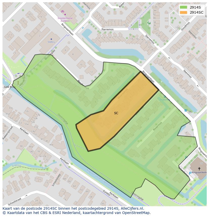 Afbeelding van het postcodegebied 2914 SC op de kaart.