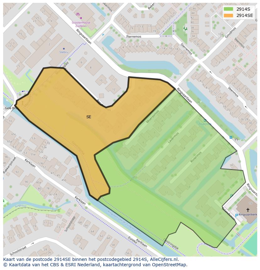 Afbeelding van het postcodegebied 2914 SE op de kaart.