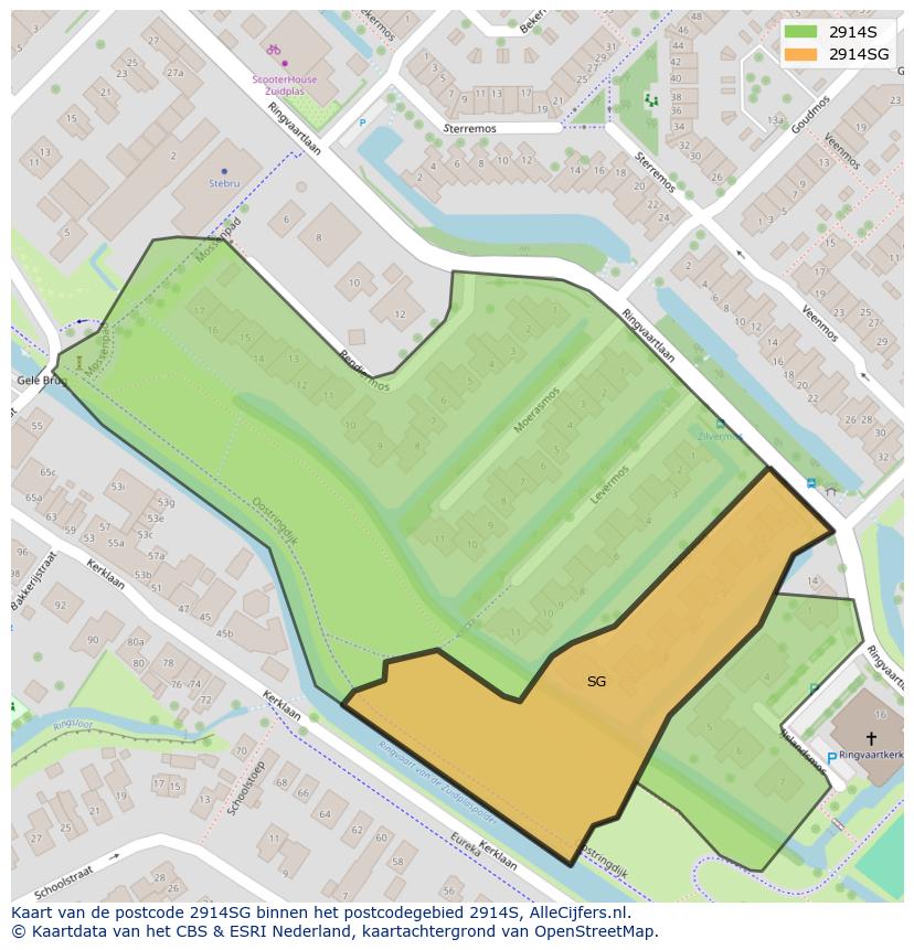 Afbeelding van het postcodegebied 2914 SG op de kaart.