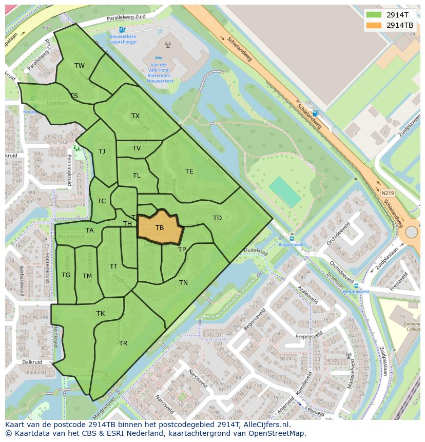 Afbeelding van het postcodegebied 2914 TB op de kaart.