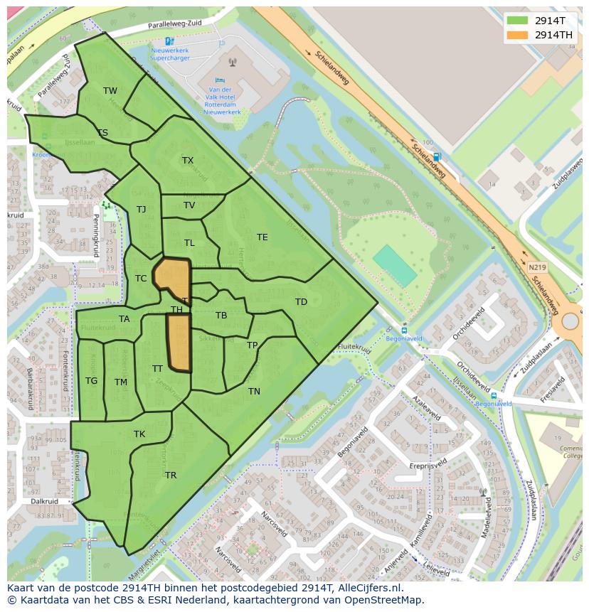 Afbeelding van het postcodegebied 2914 TH op de kaart.