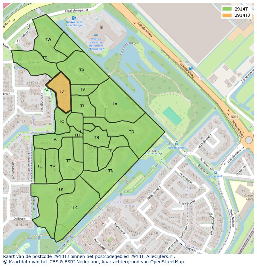 Afbeelding van het postcodegebied 2914 TJ op de kaart.