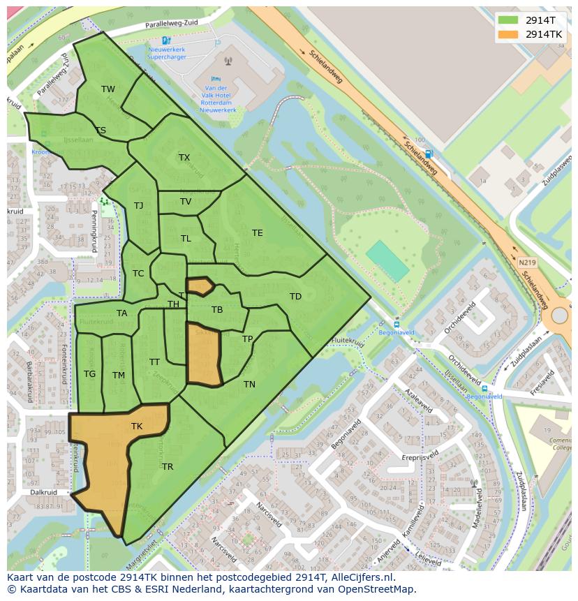 Afbeelding van het postcodegebied 2914 TK op de kaart.