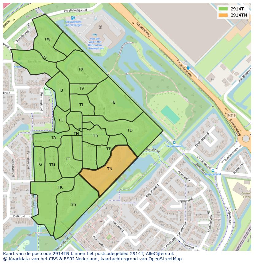 Afbeelding van het postcodegebied 2914 TN op de kaart.
