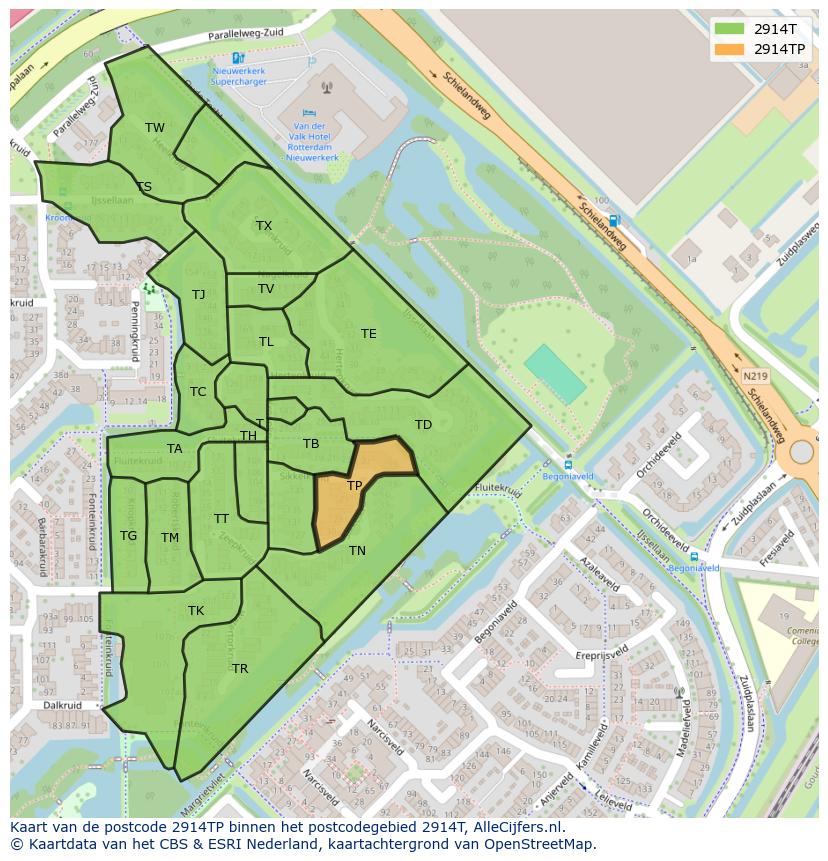 Afbeelding van het postcodegebied 2914 TP op de kaart.