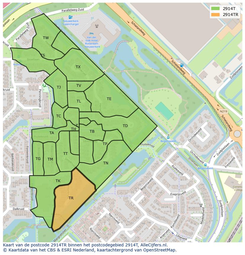 Afbeelding van het postcodegebied 2914 TR op de kaart.