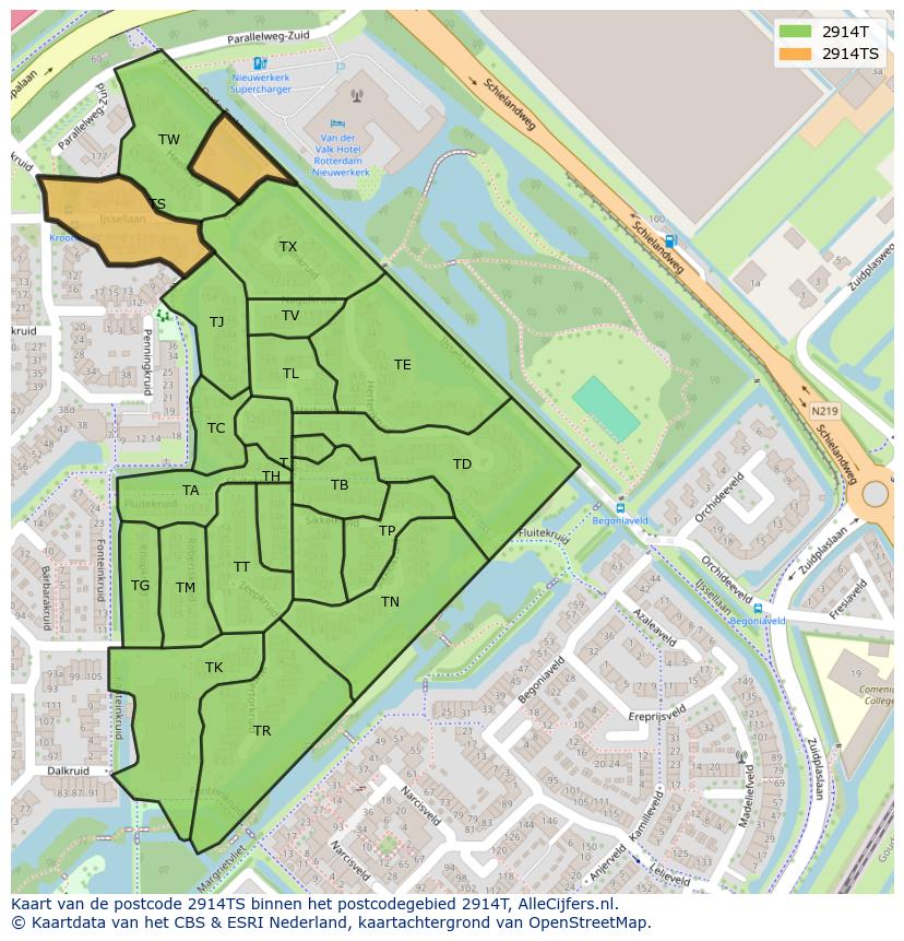 Afbeelding van het postcodegebied 2914 TS op de kaart.