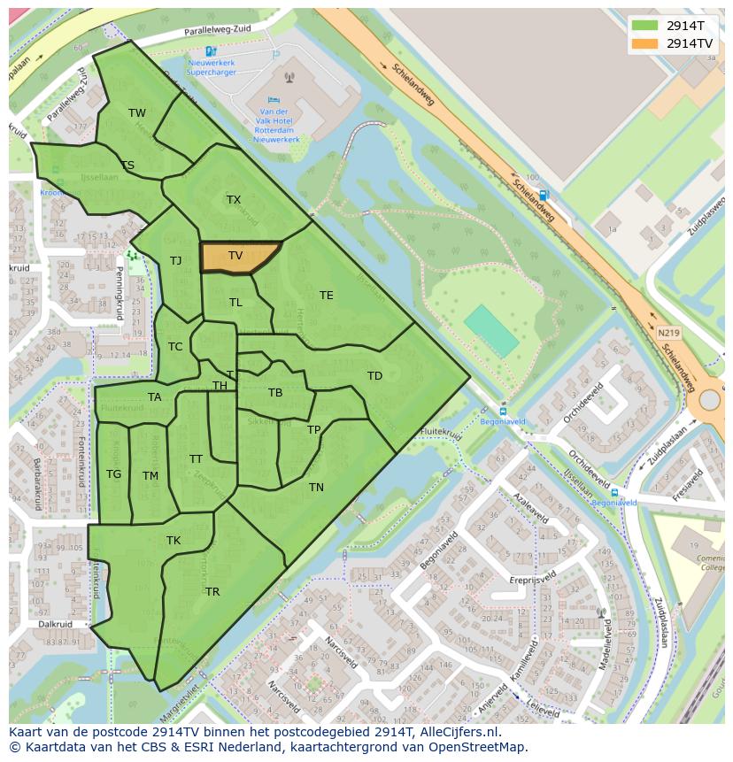 Afbeelding van het postcodegebied 2914 TV op de kaart.
