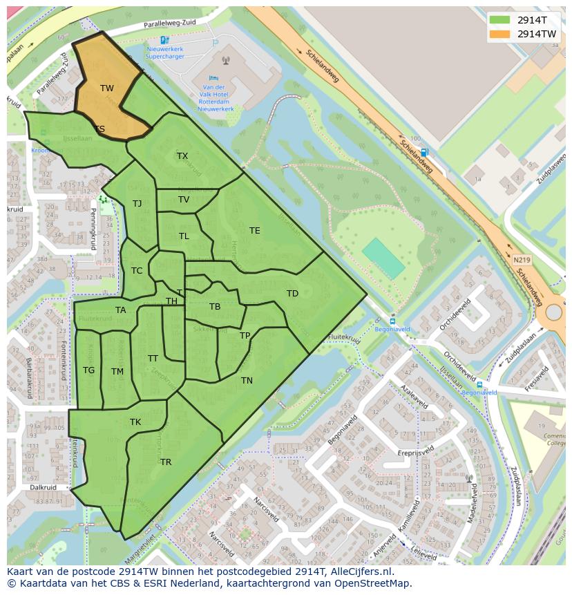 Afbeelding van het postcodegebied 2914 TW op de kaart.