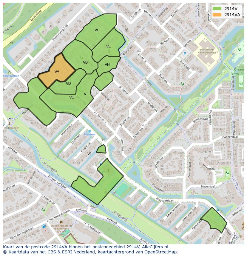 Afbeelding van het postcodegebied 2914 VA op de kaart.