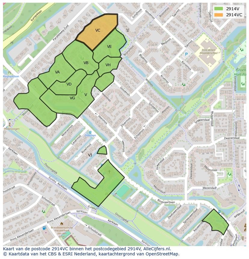 Afbeelding van het postcodegebied 2914 VC op de kaart.