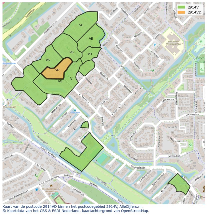 Afbeelding van het postcodegebied 2914 VD op de kaart.