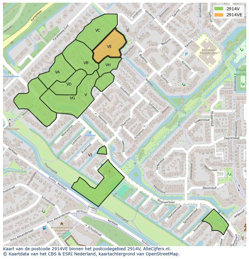 Afbeelding van het postcodegebied 2914 VE op de kaart.
