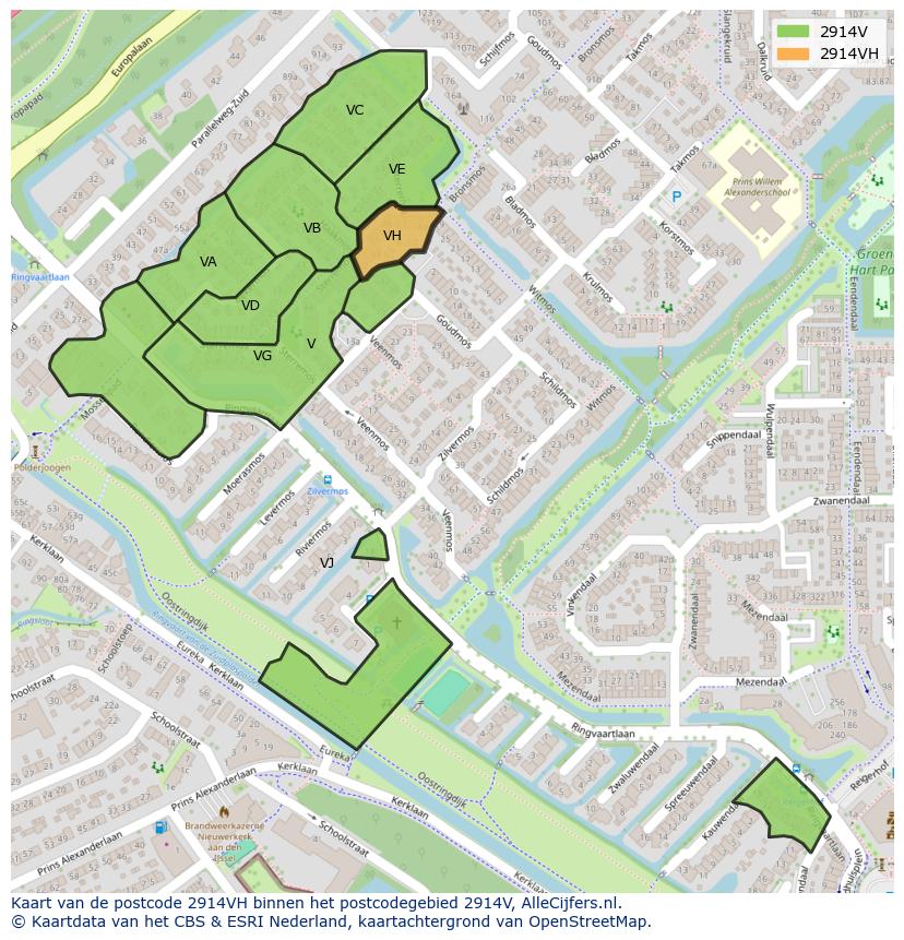 Afbeelding van het postcodegebied 2914 VH op de kaart.