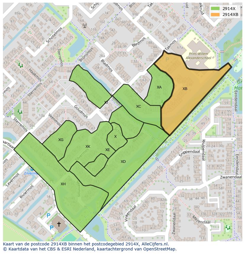 Afbeelding van het postcodegebied 2914 XB op de kaart.