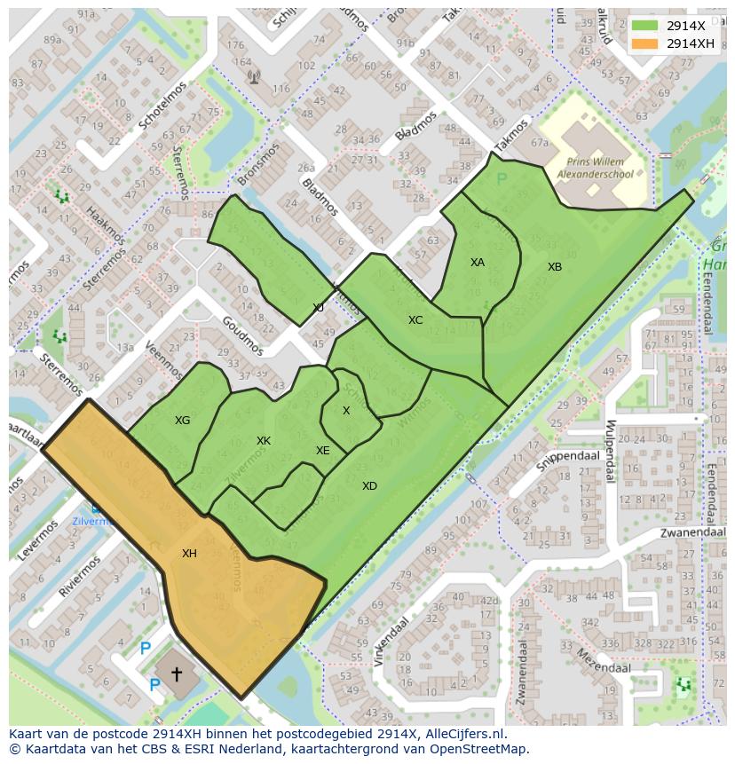 Afbeelding van het postcodegebied 2914 XH op de kaart.