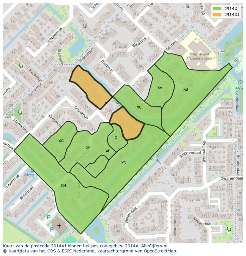 Afbeelding van het postcodegebied 2914 XJ op de kaart.