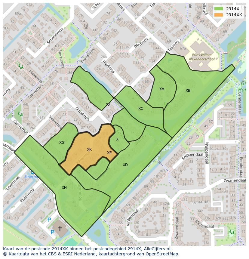 Afbeelding van het postcodegebied 2914 XK op de kaart.