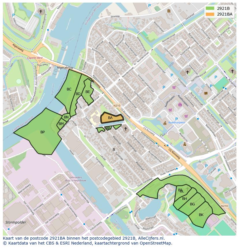 Afbeelding van het postcodegebied 2921 BA op de kaart.