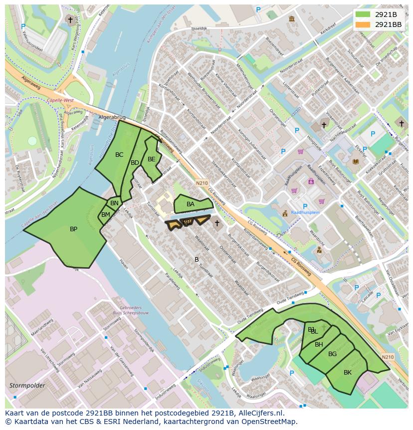 Afbeelding van het postcodegebied 2921 BB op de kaart.