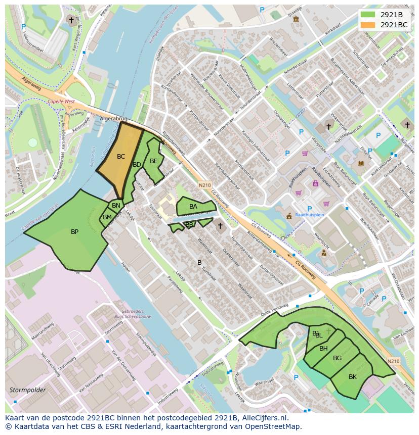 Afbeelding van het postcodegebied 2921 BC op de kaart.
