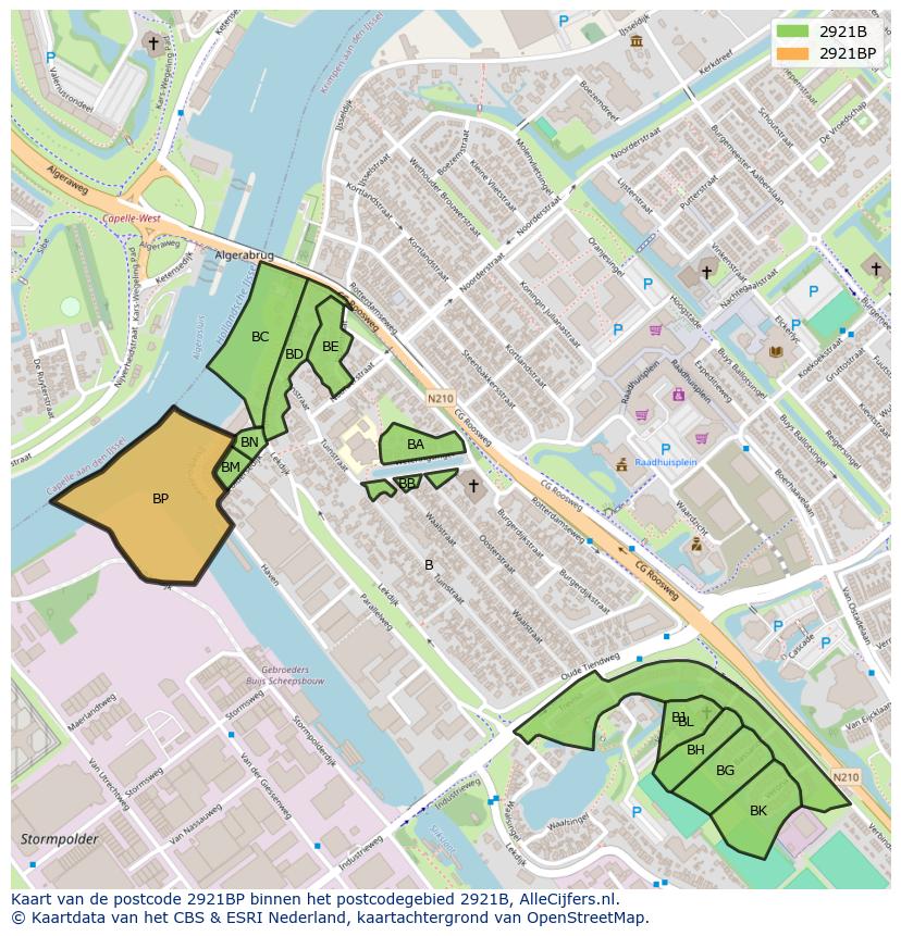 Afbeelding van het postcodegebied 2921 BP op de kaart.