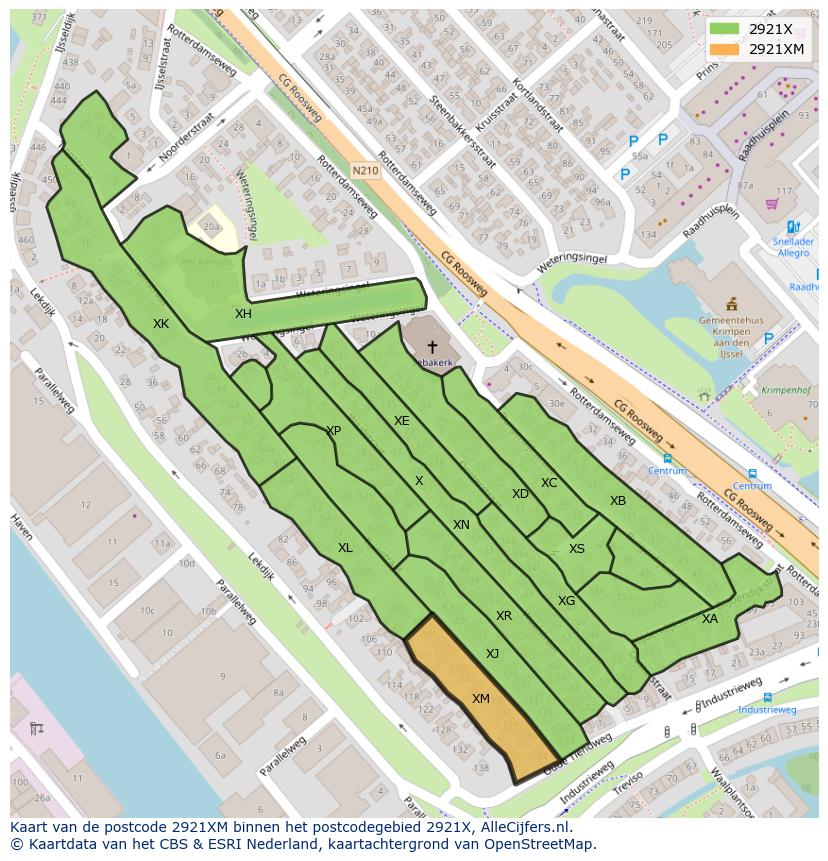 Afbeelding van het postcodegebied 2921 XM op de kaart.