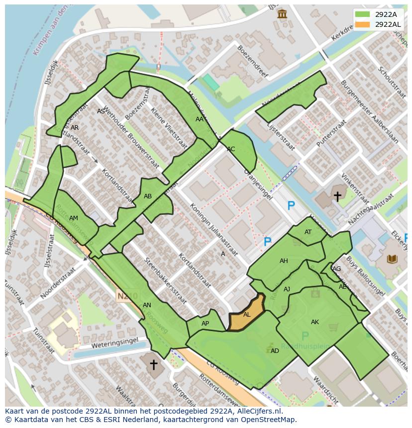Afbeelding van het postcodegebied 2922 AL op de kaart.