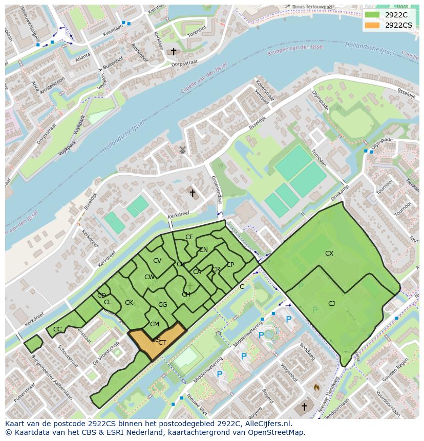 Afbeelding van het postcodegebied 2922 CS op de kaart.