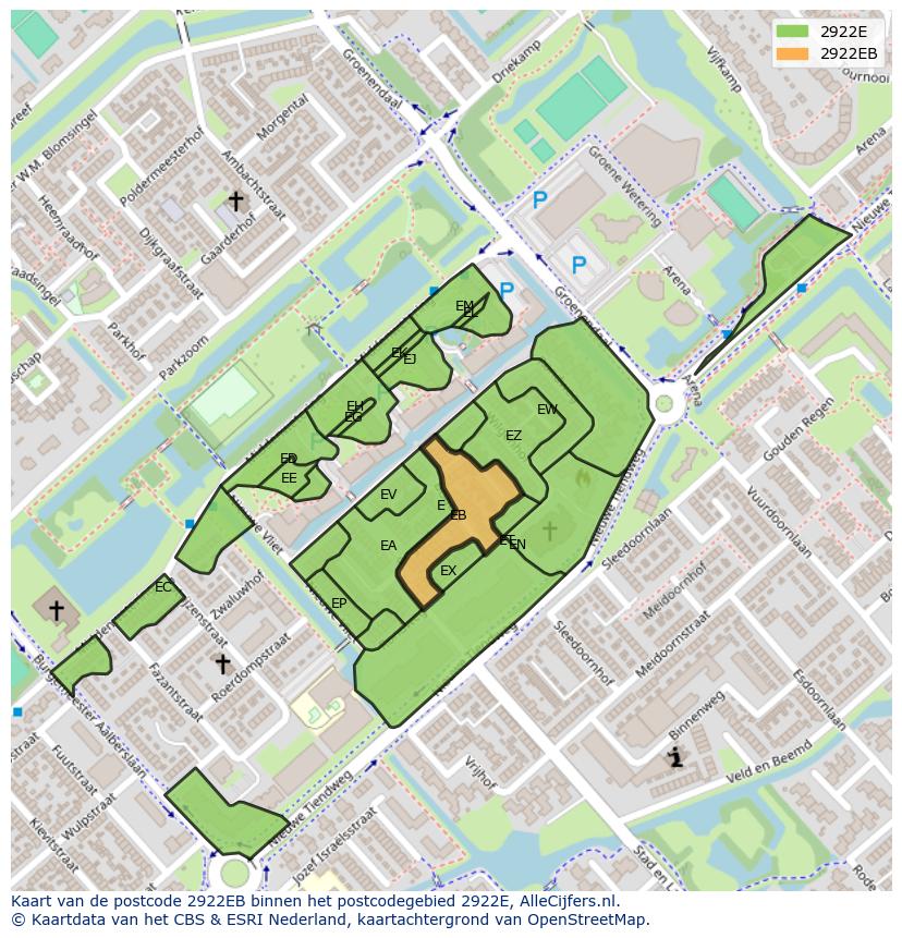 Afbeelding van het postcodegebied 2922 EB op de kaart.