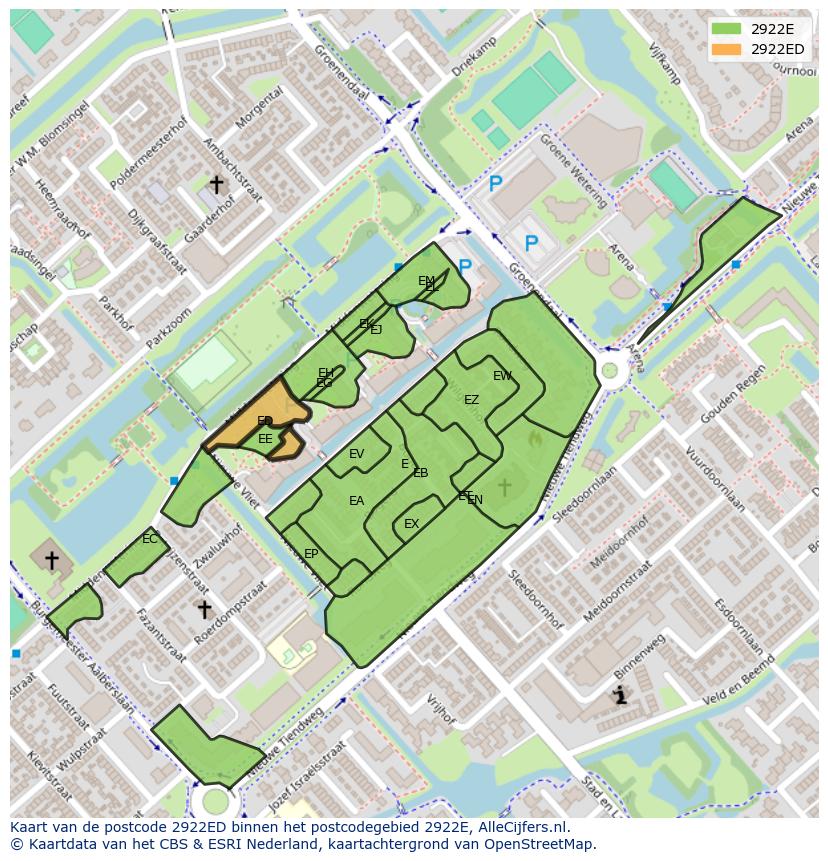 Afbeelding van het postcodegebied 2922 ED op de kaart.