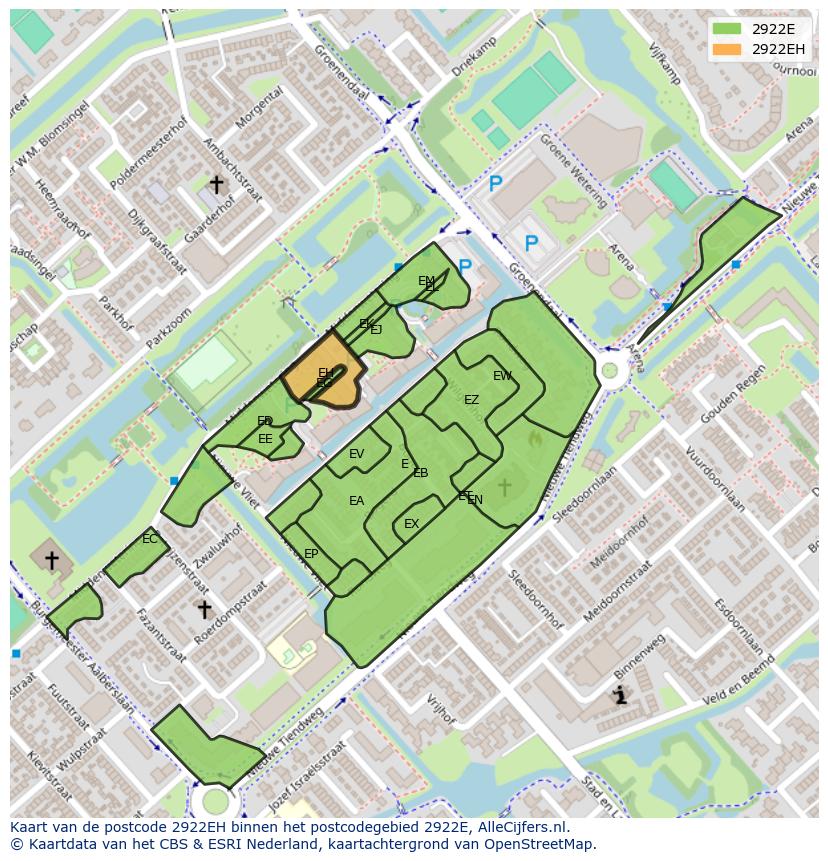 Afbeelding van het postcodegebied 2922 EH op de kaart.
