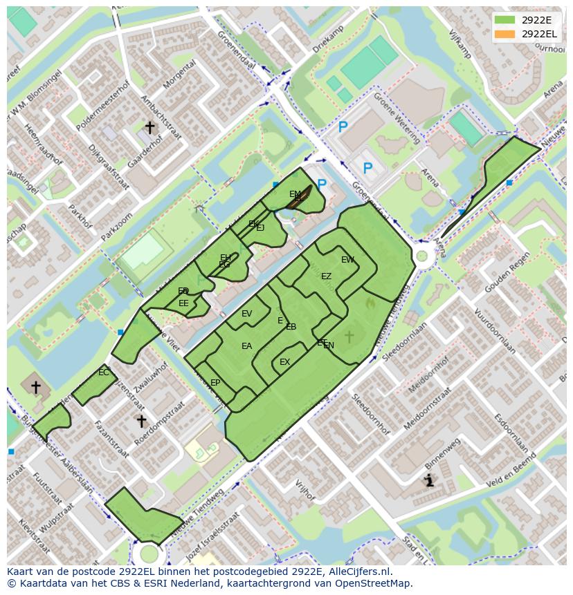 Afbeelding van het postcodegebied 2922 EL op de kaart.