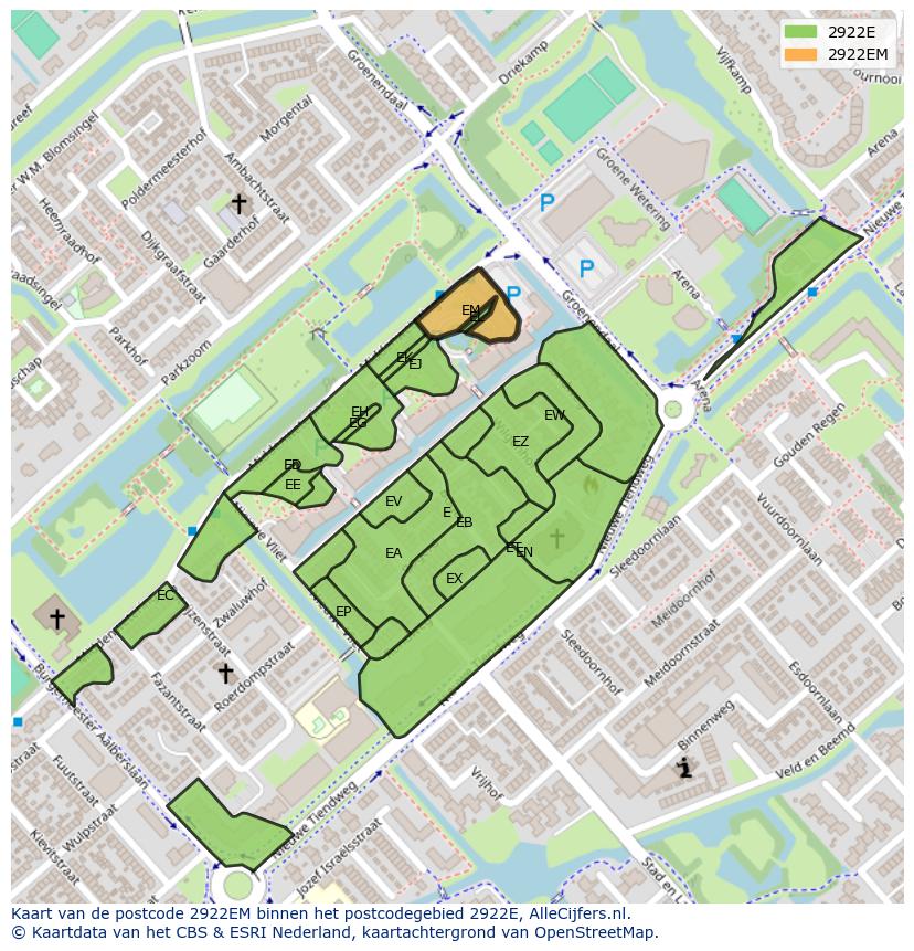 Afbeelding van het postcodegebied 2922 EM op de kaart.