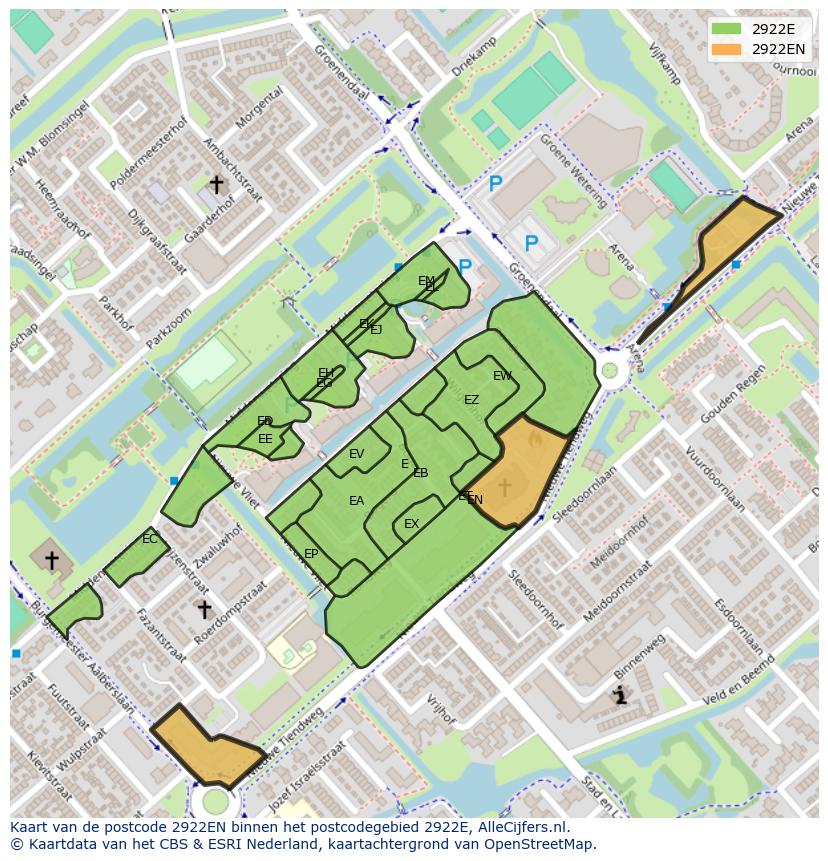 Afbeelding van het postcodegebied 2922 EN op de kaart.