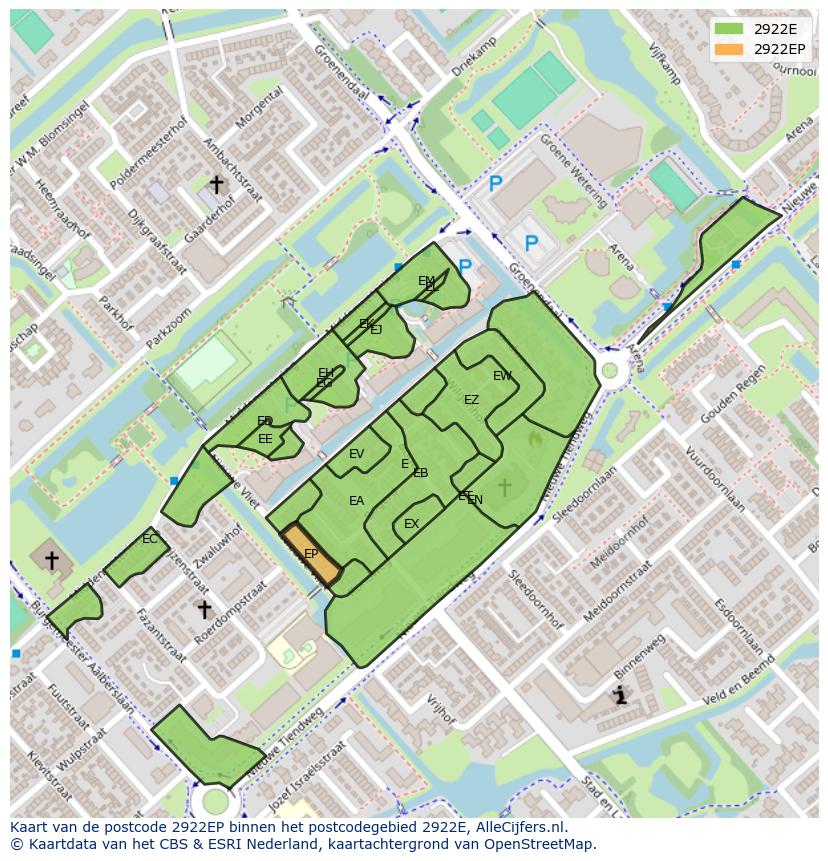 Afbeelding van het postcodegebied 2922 EP op de kaart.