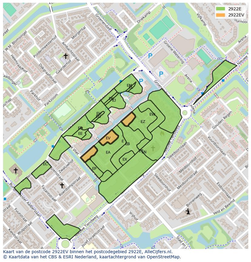 Afbeelding van het postcodegebied 2922 EV op de kaart.