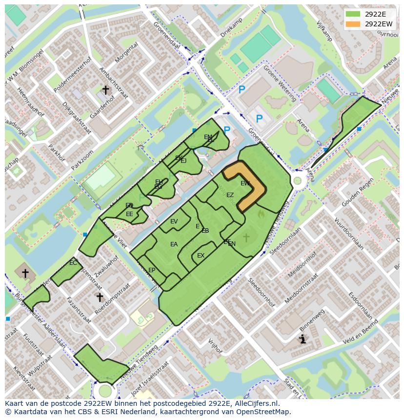 Afbeelding van het postcodegebied 2922 EW op de kaart.
