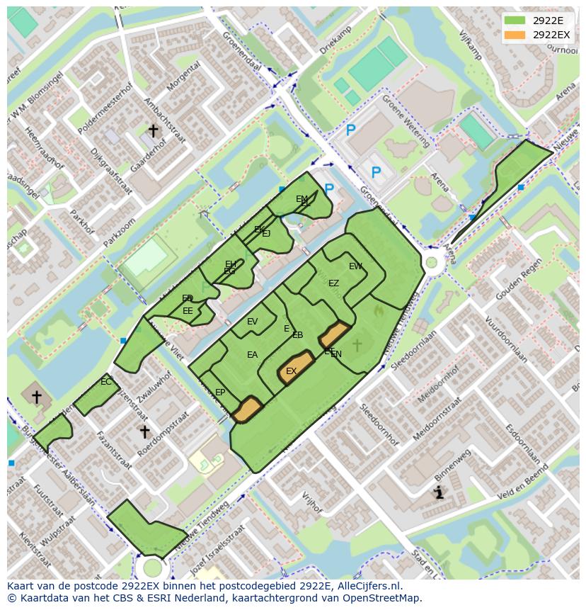 Afbeelding van het postcodegebied 2922 EX op de kaart.
